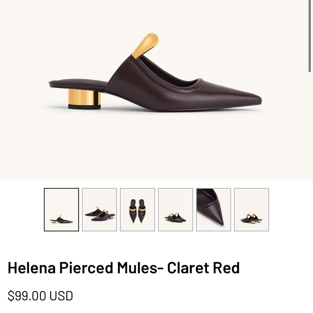JW PEI Claret Red Mules with Gold Accent - Picture 2 of 2